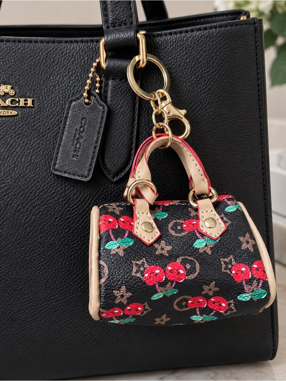Cherry Mini Handbag Bag Charm Keychain – Black & Red Purse Accessory